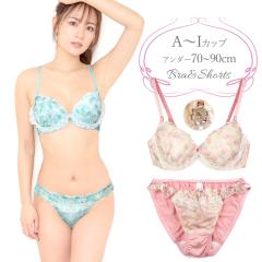 大きいサイズ】水彩花柄レース ブラジャー ショーツ セット 下着(J