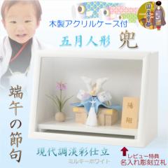 節句飾り【端午の節句・五月人形(兜・菖蒲):国産京都 モダンな淡彩仕立て 陽翔(はると)木製アクリルケース付 ミルキーホワイト】