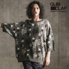 2024 t 1st s\ 3{`{ח\ GLIMCLAP ONbv Botanical pattern double Jacquard short sleeve sweater atft