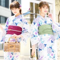 変わり織り個性派浴衣＆麻半幅帯セット-No.007【浴衣の色：薄水色 麻