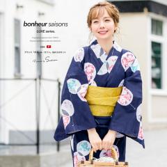 浴衣セット レディース レトロ 浴衣セット 大人 3点セット 紺 ネイビー