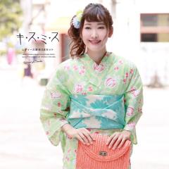 値下げなし　 深緑に映える花模様 大人浴衣　セット 浴衣セット レディース レトロ 浴衣セット 大人 3点セット 緑系