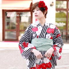 浴衣セット レディース レトロ 浴衣セット 大人 3点セット 黒 ブラック