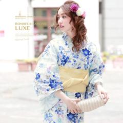 新品　レトロ　レディース　浴衣　セット　身丈153cm　白　リーフ　兵児帯　黄緑 新品 レトロ レディース 浴衣 セット 身丈153cm 白 リーフ