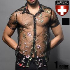 AndrewChristian/Ah[NX` Sheer Embroidered Lace Shirt ԁ@hJ V[X[ Vc Y  gbvX t@bV