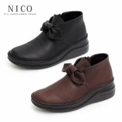 NICO ニコ 靴 ブーツ レディース 82051 ショートブーツ 厚底 ヒール アンクルブーツ リボン 本革 日本製 コンフォート ファスナー付き
