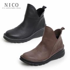 NICO ニコ 靴 ブーツ レディース 7058 ショートブーツ 厚底 幅広 4E ワイズ 軽量 本革 日本製 コンフォート ファスナー付き
