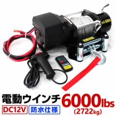 電動ウインチ 電動ウインチ 12V 6000LBS 2722kg ワイヤー 無線リモコン付属 電動