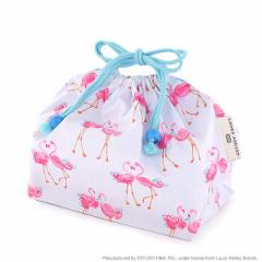 LAURA ASHLEY 巾着 中 マチ有りお弁当袋 Pretty Flamingo 子供用 中 マチ有りお弁当袋 お弁当 巾着 お弁当袋 キッズ お弁当バッグ ランチ
