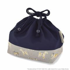 LAURA ASHLEY 巾着 中 マチ有りお弁当袋 DOGS with Royal Navy 子供用 中 マチ有りお弁当袋 お弁当 巾着 お弁当袋 キッズ お弁当バッグ 