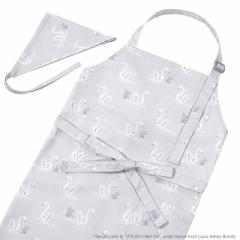LAURA ASHLEY エプロン(150～160)三角巾付き Swans エプロン キッズ 子供 子どもエプロン 子供用エプロン 男の子 ゴム 小学生 こども 子