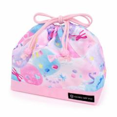 巾着 中 マチ有りお弁当袋(ネームタグ付き) はっ水ノーアイロン ふわふわキュートなキャンディポップ 子供用 女の子 キッズ 巾着 巾着袋 