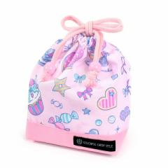 巾着 小 コップ袋 (ネームタグ付き) はっ水ノーアイロン ミルキースイーツのキャンディアラモード 子供用 巾着袋 コップ入れ コップ袋 巾