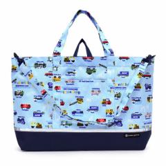 レッスンバッグ マチ付き リフレクター付き 撥水タイプ アクセル全開はたらく車(ライトブルー) 子供用 手提げバッグ お稽古バッグ 絵本袋