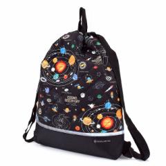 ナップサック キルティング マチ付き リフレクター付き 撥水ノーアイロン 太陽系惑星とコスモプラネタリウム（ブラック） ナップサック 