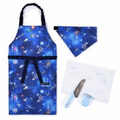エプロン 100-120cm 撥水・軽量タイプ・キッチングッズ（上級）4点セット 未来の惑星探査と宇宙船 まな板 ピーラー 包丁