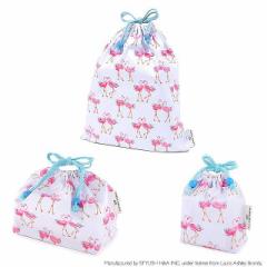 LAURA ASHLEY 入園入学シリーズ 巾着3点セット Pretty Flamingo 巾着袋 小学校 お 袋 袋 給食 袋 小学生 入学 道具袋 巾着 マチ 幼稚園 