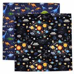 ランチクロス・給食ナフキン (45cm×45cm) 柄違い2枚セット 太陽系惑星と恐竜大陸セット 子供用 ナフキン 小学校 ランチョンマット 給食 