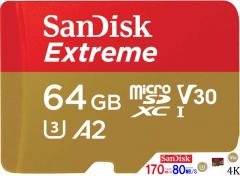 64GB microSDXCJ[h TfBXNUHS-I U3 V30 A2Ή}CNSD 170MB/s SDSQXAH-064G-GN6MN 4K SanDisk ExtremeAvœK