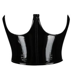 エナメル ブラックレザーウエスト コルセット S M L XL 黒色 皮 革