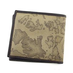 プリマクラッセ PRIMA CLASSE 二つ折り財布地図柄 ベージュ ブラウン レディース 中古