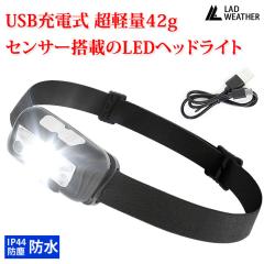 �w�b�h���C�g �[�d�� ���y��42g �Z���T�[���ڂ�LED�w�b�h���C�g IP44 �h�o�E�h�� LED ���C�g USB�[�d ���^ ���� ���P�x �h�� �ЊQ �O�b�Y