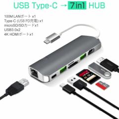 USB Type-C nu 7in1 USB3.0x2 4K HDMI LLAN PD[d microSD SDXbg g ϊ Xy[XOC MacBook 3ۏ