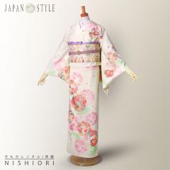 訪問着 レンタル 着物 貸衣装 フルセット JAPAN STYLE ブランド クリーム 黄 花輪No.0066 訪問着 レンタル 着物 貸衣装 フルセット JAPAN STYLE ブランド