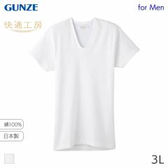10%OFF グンゼ 快適工房 メンズ 綿100%インナー 半袖 U首(3L)KQ5016【メール便30】