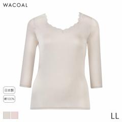期間限定20%OFF ワコール コットン オーガニックコットン100%ゆったりタイプ ニットトップ せまめUネック 7分袖(LL)CLD339【メール便15】