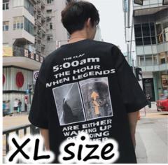 LAZA 【 ブラック・XL 】バックプリント Tシャツ メンズ レディース オーバーサイズ 黒 ストリート系 ビッグシルエット 韓国