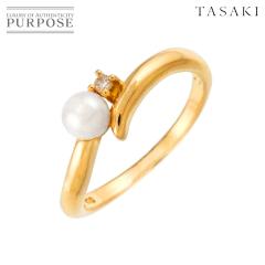 �^�T�L TASAKI 10�� �����O �A�R���^�� 4.0mm �_�C�� 0.01ct K18 YG 750 �p�[�� �w�� ���f�B�[�X 90310715 �y���ÁzBJ