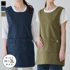 M~3Lサイズ お尻が隠れるエプロン ワンピース ツイル生地 脇ボタン おしゃれ かぶるだけ ベスト ダブリエ ワンピース 無地