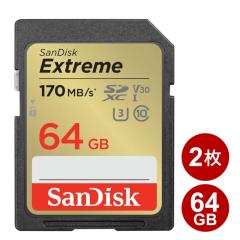 �T���f�B�X�N SDXC�J�[�h 64GB 2���Z�b�g EXTREME Class10 UHS-1 U3 V30 170MB/s SDSDXV2-064G-GNCIN-2P SanDisk SD�J�[�h �C�O���e�[�� 