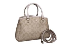COACH �R�[�` �n���h�o�b�O �V�O�l�`���[ F34605 �x�[�W�� �A�C�{���[ PVC�~���U�[ ���f�B�[�X 2WAY ���i�y�{���ۏ؁z