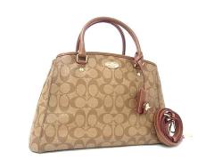 COACH �R�[�` �n���h�o�b�O �V�O�l�`���[ �X���[�� �}�[�S�b�g �L�����[�I�[�� F34608 �u���E�� �x�[�W�� PVC�~���U�[ ���f�B�[�X 2WAY 