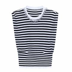 白黒ストライプTシャツ2021夏新型ノースリーブチョッキカジュアル上着ビッグシルエット
