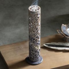 お香立て お香皿 リーフ 葉 ソープストーン 石製 縦置 インド W 7.6 × D 7.6 × H 27.5 cm お香スタンド インセンスホルダー インセンス