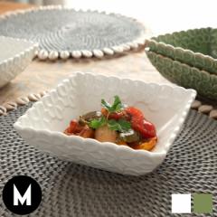 皿 椀 プレート 正方形 プルメリアモチーフ Mサイズ 深角皿 食器 スクエア ボウル 陶器皿 和食器 おしゃれ キッチン雑貨 アジアン