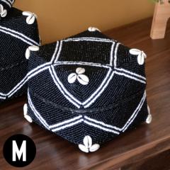 収納ケース 収納ボックス ビーズ製 蓋つき ダイヤ柄 約17×17cm ブラック アジア雑貨 バリ雑貨 アジアン リゾート おしゃれ