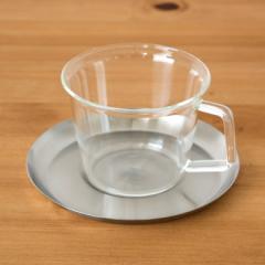 コーヒーカップ＆ソーサー 耐熱ガラス ステンレス製受け皿 220ml 電子レンジOK ガラスのみ 食器 ティーカップ コップ マ