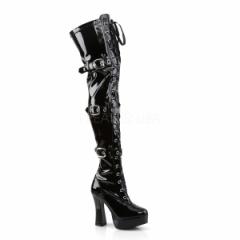 Pleaser ELECTRA-3028 5inch Stack Heel, 1 1/2inch PF Front Lace-Up Thigh Boot