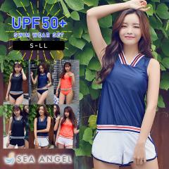 �_SEA ANGEL 2024�V��^�^���L�j���� ���f�B�[�X �̌^�J�o�[ 3�_�Z�b�g �m�[�X���[�u �^���N�g�b�v �r�L�j �V���[�g�p���c UPF50+ UV�J�b