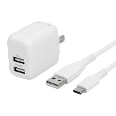 OWLTECH�@�ő�12W USB TypeA 2�|�[�g AC�[�d�� �{ ���^�tUSB TypeA to USB TypeC�P�[�u�� �Z�b�g �z���C�g  �m2�|�[�g Smart IC�Ή��n�@O