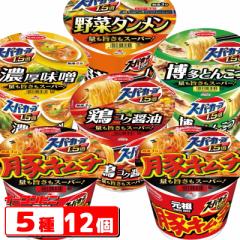 エースコック スーパーカップ 5種類 計12個セット 豚キムチ/しょうゆ/みそ/とんこつ/野菜タンメン 大盛ラーメン