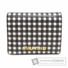 ミュウミュウ MIUMIU チェック柄 二つ折り財布(小銭入れあり) PVC レディース 中古