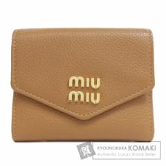 ミュウミュウ MIUMIU ロゴ 二つ折り財布(小銭入れあり) レザー レディース 中古