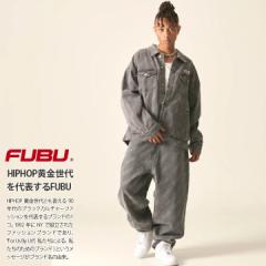 【ラスト1点】FUBU 上下セット デニム 長袖 メンズ 黒 大きいサイズ フブ セットアップ デニムパンツ ブランドロゴ 筆記体 刺繍 ビッグシ
