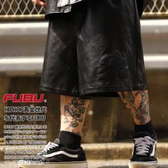 FUBU ハーフパンツ レザーパンツ バスパン 半ズボン 短パン メンズ 春夏用 黒 大きいサイズ フブ ショートパンツ シンプル エコレザー フ