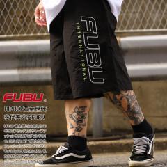 FUBU ハーフパンツ ナイロン メンズ 春夏用 黒 大きいサイズ フブ ショートパンツ ゆったり おしゃれ 短パン シンプル ビッグシルエット 